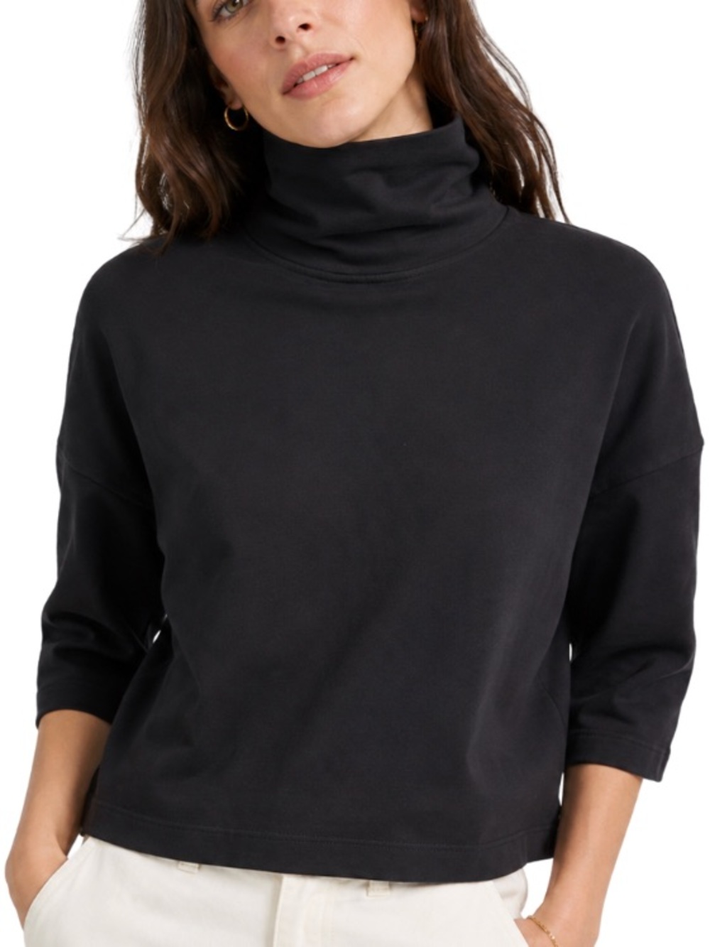 Everlane Black Turtleneck Sweatshirt 3/4 Sleeve Top Size M
